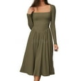 thumbnail image 1 of Women Fashion Summer 2025 Square Neck Short Sleeve A-Line Midi Dress Long Sundress, 1 of 10