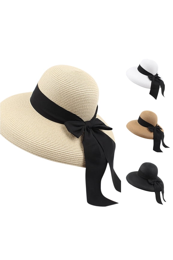 Women Fashion Summer Bow Straw Hat Beach Sun Hats Caps Hat One Size