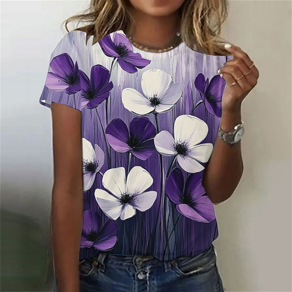 Women Fashion Summer Sexy Printed Regular Women Short Sleeves Round Neck