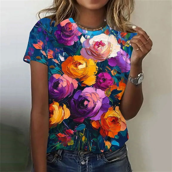 Women Fashion Summer Sexy Printed Regular Women Short Sleeves Round Neck