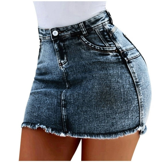 Women Fashion Summer Short Jeans Denim Female Pockets Wash Denim Mini Skirts, Sleeveless Short Fashion Skirt Blue