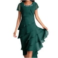 thumbnail image 1 of Women Fashion Summer Solid Color Patchwork Chiffon Short Sleeved Round Neck Dress, 1 of 5