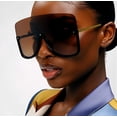 thumbnail image 1 of Women Fashion Sunglasses Luxury Single Lens Square Gold Shades Brown, 1 of 5