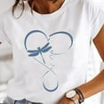 thumbnail image 1 of Women Fashion T-Shirt Short Sleeve Blue Dragonfly LOVE Heart Polyester Summer Top Casual Round Neck, 1 of 3