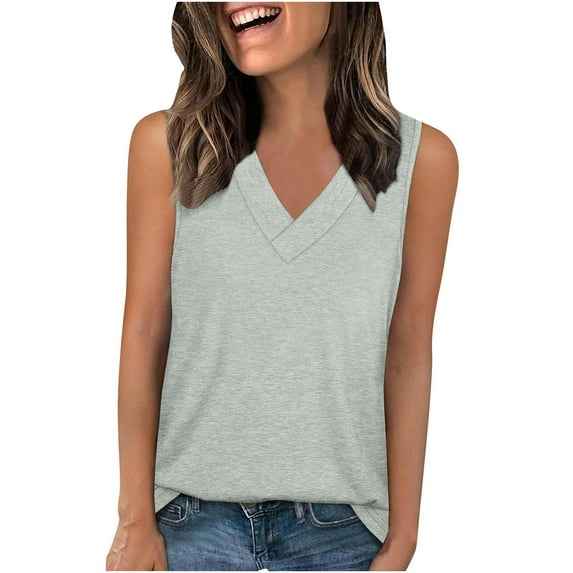 Women Fashion Tank Tops Women's New Solid Color Round Neck Cover Strip Casual Blouse XL, Gray New