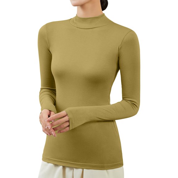 Women Fashion Thermal Underwear Long Sleeve Tight Slim Pullover Undershirt Turtleneck Elegant Casual Winter Warm Plush Lined Base Layer Soft Thicken Plush Tops