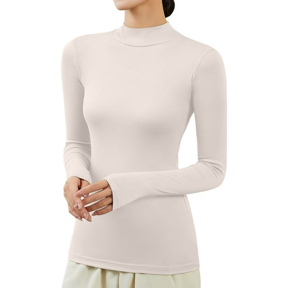 Women Fashion Thermal Underwear Long Sleeve Tight Slim Pullover Undershirt Turtleneck Elegant Casual Winter Warm Plush Lined Base Layer Soft Thicken Plush Tops