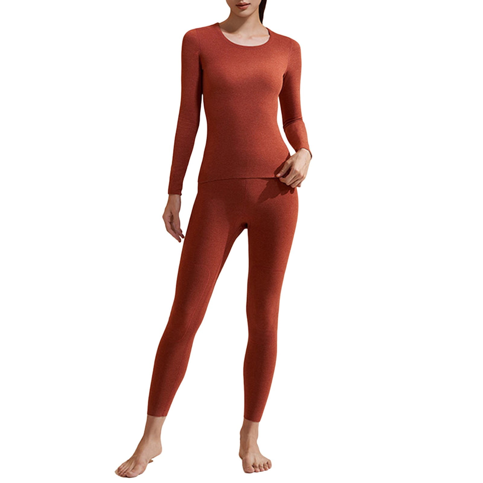 Women Fashion Thermal Underwear Silk Set Pants Crew Neck Clothes