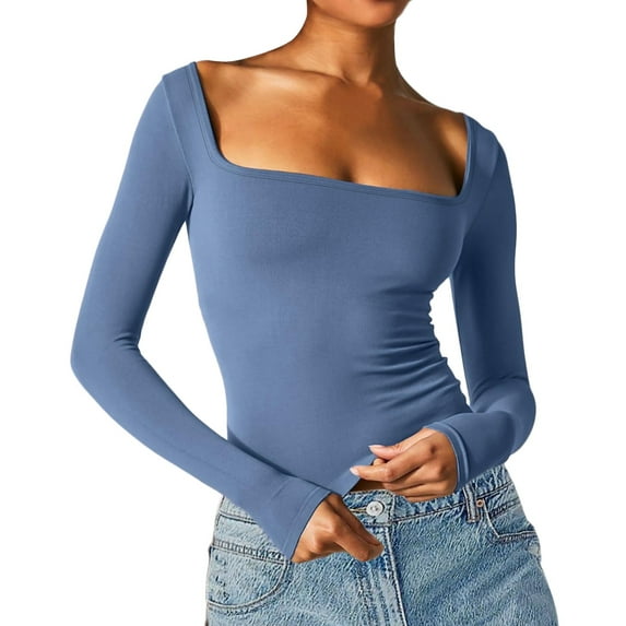 Women Fashion Tight Low Mens Thermal Tops Square Neck Long Sleeve Thermal Underwear for Men E Cold Tops T Shirt Top Women's Thermal Tops Women Thermal Underwear Tops Thermal Top Women V Neck
