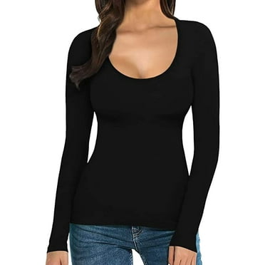 Women Fashion Tight Solid Round Neck Long Sleeve T Shirt Top
