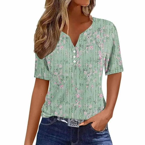 Women Fashion Tops 2025 Women Blouses Elegant Casual Petite Short Sleeve Button Up Shirts for Women Pattern