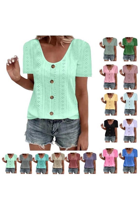 Women Fashion Tops Ndbuld Womens Fashion Summer Short Sleeve Round-Neck Solid Casaul Tops T-shirt Christmas Gifts Green XXXL