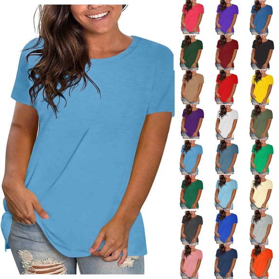 Women Fashion Tops Sawvnm Women's Fashion Plus-Size Solid Loose Short Sleeve T-shirt Pullover Top Women Plus Size Tops