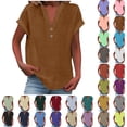 thumbnail image 1 of Women Fashion Tops Sawvnm Women's Tops Fashion Solid Button Shirt Female V-Neck Loose T-shirt Blouse Christmas Gifts Coffee M, 1 of 6