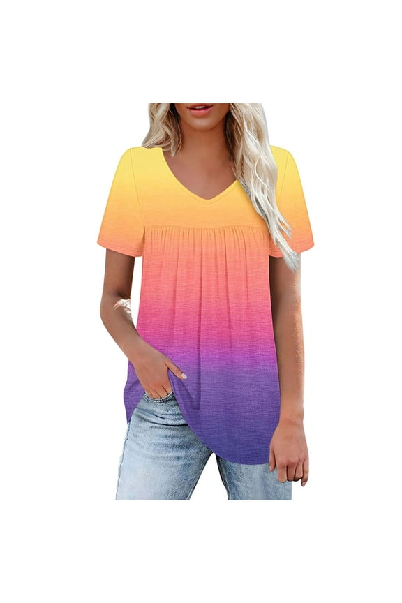 Women Fashion Tops Summer Frilly Red Shirts for Women Casual Crew Neck Tops Grey