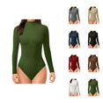 thumbnail image 1 of Women Fashion Turtle Neck Long Sleeve Solid Tops Bodysuit Jumpsuit, One-Piece Stretch Fit for Casual & Everyday Wear, 1 of 6