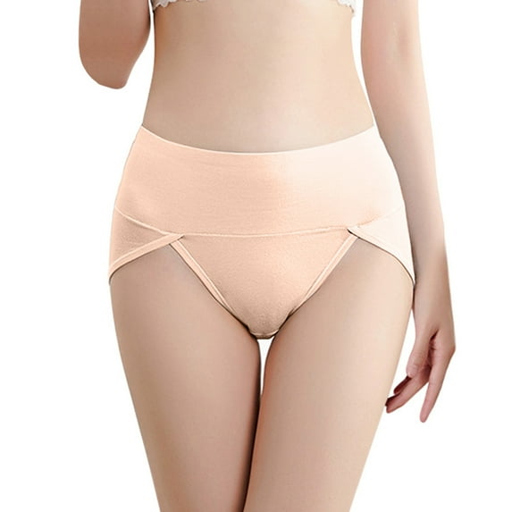 JIKNTTR Women Fashion Underpants Pure Cotton Plus-Size Abdominal Slim Solid Color Mid Waist Lightweight Briefs Trendy Dailywear Comfy Breathable No Show Stretch Panties