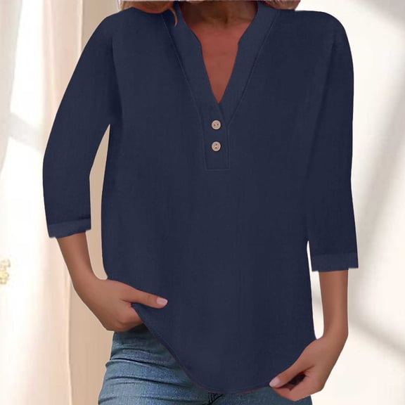 Women Fashion V Neck Button Down Casual Top Comfortable Blouse for Daily Wear Outfit