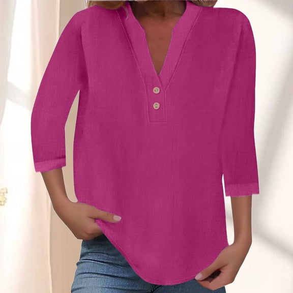 Women Fashion V Neck Button Down Casual Top Comfortable Blouse for Daily Wear Outfit