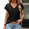 thumbnail image 1 of Women Fashion V Neck Lace Shirt Women Short Sleeve T-Shirts Loose Tee Tops Casual White Green Shirt For Women, 1 of 2