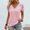 thumbnail image 1 of Women Fashion V Neck Lace Shirt Women Short Sleeve T-Shirts Loose Tee Tops Casual White Green Shirt For Women, 1 of 2