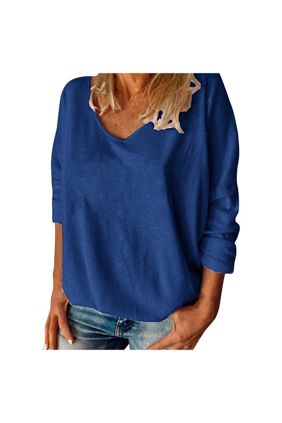 Women Fashion V Neck Socket Solid Color Long Sleeves Sweater Tops Loose Fit Women XL