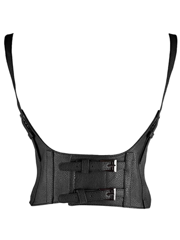 Women Fashion Vintage PU Leather Body Waist Belt Gothic Harness Steampunk Underbust Corset Belt Matching Dress Halloween Party Outfit Stylish Decorative Waist Accessory Daily Club Costume Black