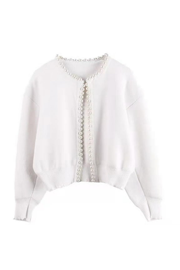 Women Fashion Vintage Pearl Knit Cardigan Loose Short Sweater Jacket Coat Cardigan Womens Long Sweaters Open Front Clothes Leopard for Women plus Size Kimonos for Women Extra Long Sweater Sweaters for