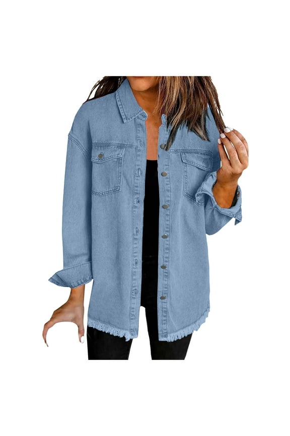 Women Fashion Washed Denim Shirt Jacket Autumn and Winter Personality Street Jacket Coat
