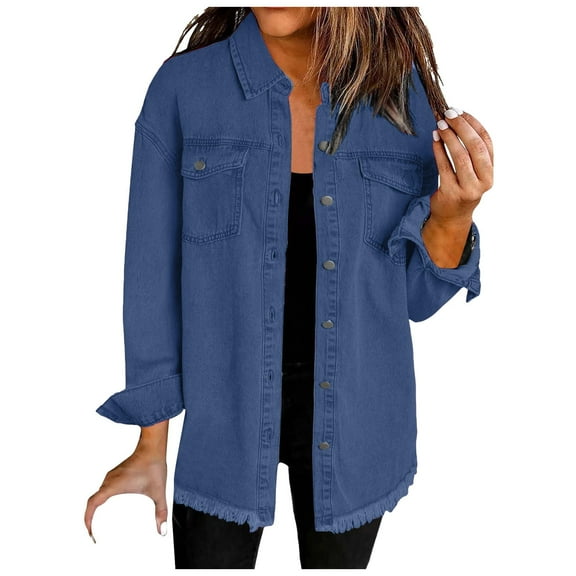 Women Fashion Washed Denim Shirt Jacket Autumn and Winter Personality Street Jacket Coat