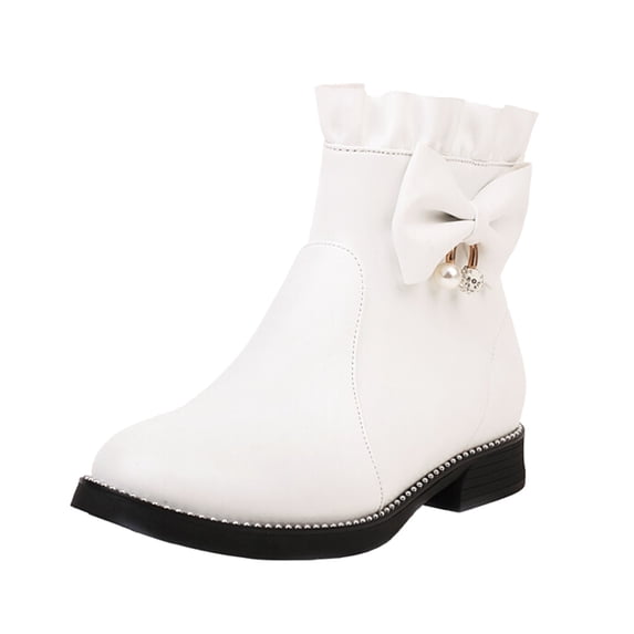 Women Fashion Waterproof Snow Boots Ladies Cute Fashion Bow Solid Color Flat Round Toe Square Heel Short Student Style Boots