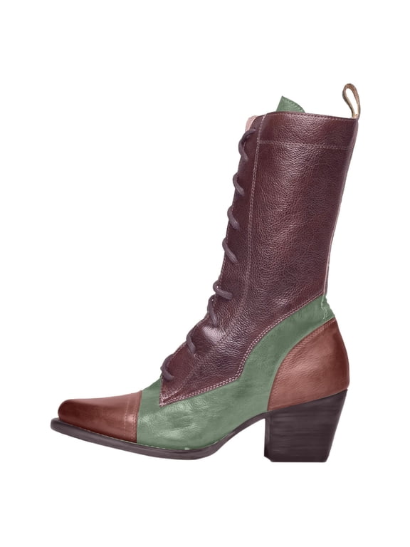 Women Fashion Waterproof Snow Boots Women Mid Calf Boots Autumn And Winter Large Fashion Retro Lace Up Comfortable Square Heel Thick Heel