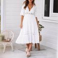 thumbnail image 1 of Women Fashion White Deep V Lace Splicing Dress Wedding Party Elegant Dress plus Size Dresses for Women Summer Wrap Dresses Summer Midi Dress for Women Dress Casual Summer Short Sleeve Solid Tie Dress, 1 of 7
