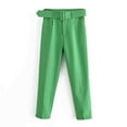 thumbnail image 1 of Women Fashion Wide Leg Pants High Waisted Solid Color Full Length Belt Trousers Casual Office Bottoms (L, Army Green), 1 of 3