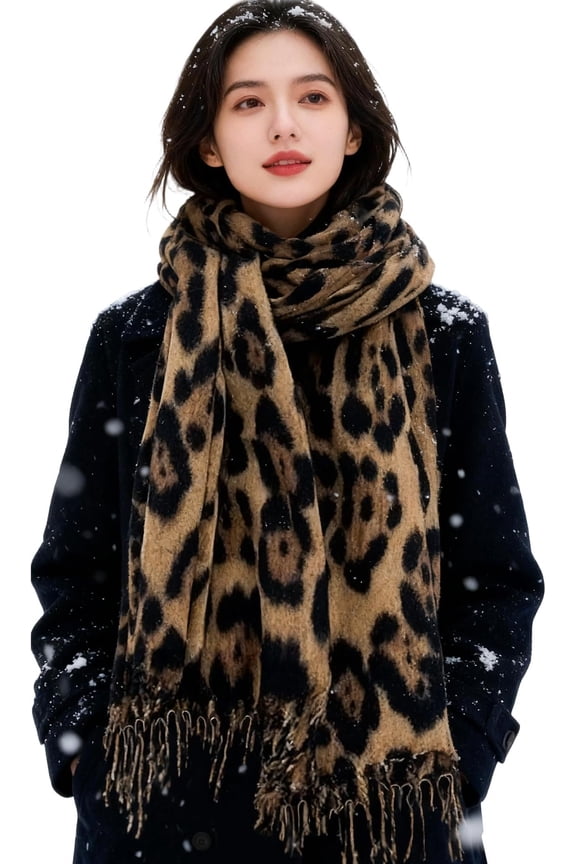 Women Fashion Winter Scarf Leopard-Shawl-Scarves Spring Long Wraps Fall Large Scarves Soft Plush Comfort Feel 27x78in