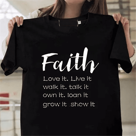 Women Fashion Women Cross Faith T Shirt Graphic Tees Christian Shirts for Religious Gift
