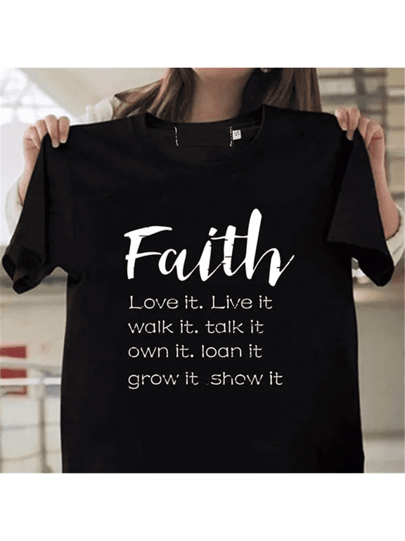 Women Fashion Women Cross Faith T Shirt Graphic Tees Christian Shirts for Religious Gift