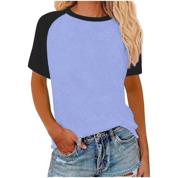 Women Fashion Women'S Blouses Dressy Casual, Womens Ringer Tee Crew Neck Color Block Casual Summer Short Sleeve T Shirt