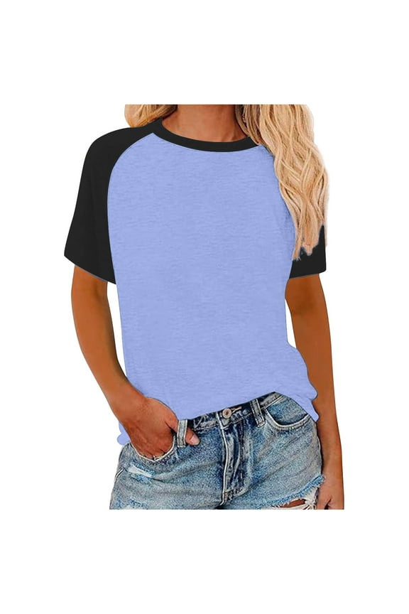 Women Fashion Women'S Blouses Dressy Casual, Womens Ringer Tee Crew Neck Color Block Casual Summer Short Sleeve T Shirt