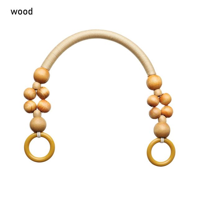 Women Fashion Wooden Bead Rope Bag Strap Wooden Handle Rope Beads