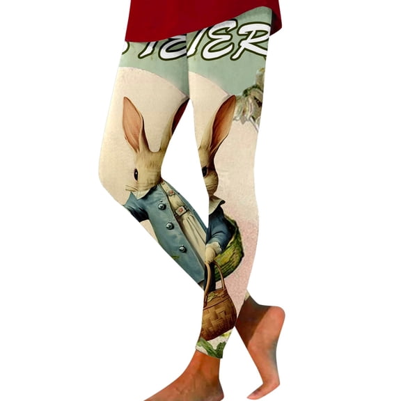 Women Fashion Workout Out Leggings Easter Print Color Block Pants Soft Stretchy Leggings