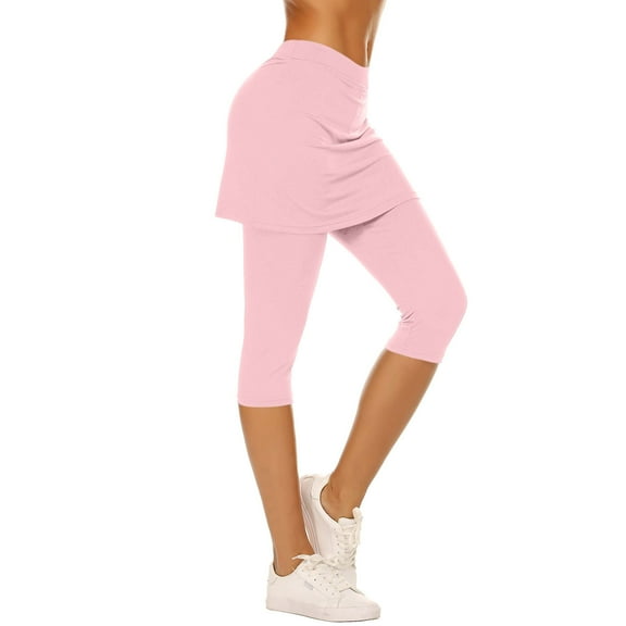 Women Fashion Yoga Leggings with Skirt - Sport Pants Capris Swimsuit High Waisted UV Running Tights