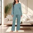 thumbnail image 1 of Women Fashionable Casual Loose Solid Color V Neck Long Sleeved Pants Pajama Set Top Pants Set, 1 of 7