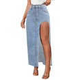 thumbnail image 1 of Women Fashionable Design High Slit Spring And Summer Washed Solid Color Mid Length Skirt Denim Skirt, 1 of 2