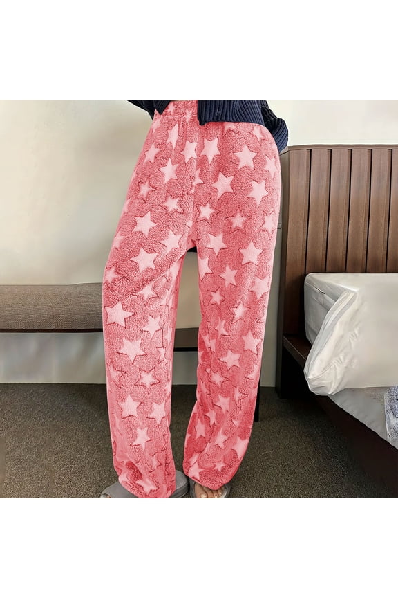 Women Fashionable Elastic Waistband Wide Leg Straight Leg Pants with Star Pattern