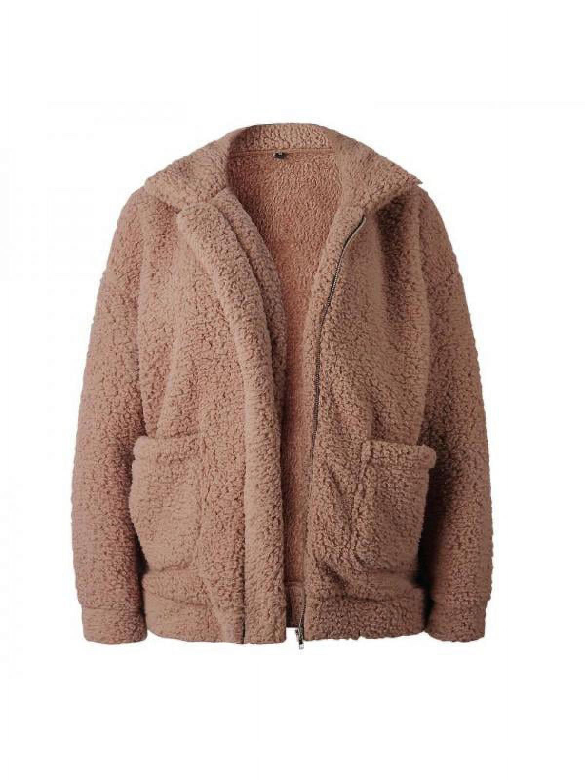 Women Fashionable Loose Lapel Cozy Jacket Coat Long Sleeve Autumn Winter Warm Zipper Plush Outwear - image 1 of 6
