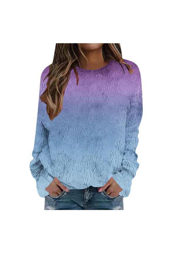 Women Fashionable Printed Warm Round Neck Long Sleeved Pullover Off Shoulder Top Fall Clothes Winter Clothing