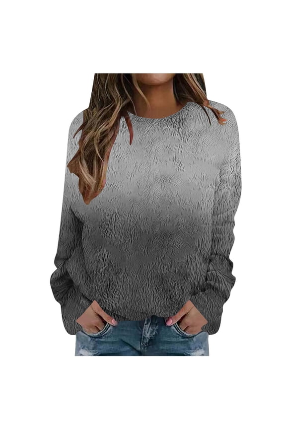 Women Fashionable Printed Warm Round Neck Long Sleeved Pullover Off Shoulder Top Fall Clothes Winter Clothing