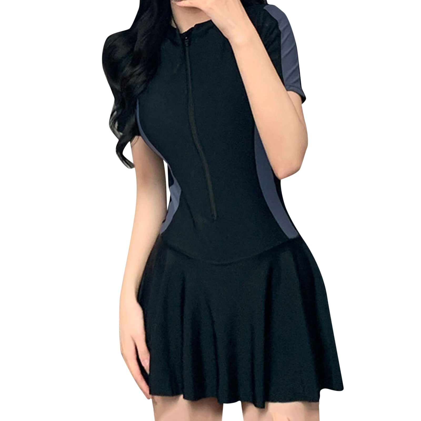 Women Fashionable Short Sleeve Zipper Style Swimsuit Slim Hot Spring