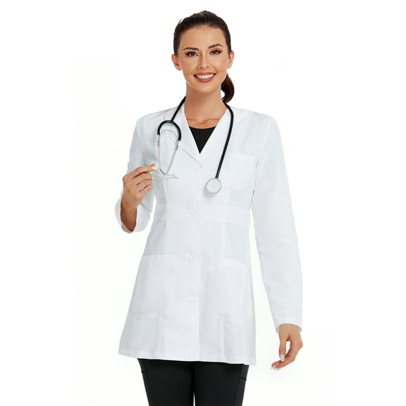 Women Fashionable Slim Fit Long Sleeve Lab Coat In White